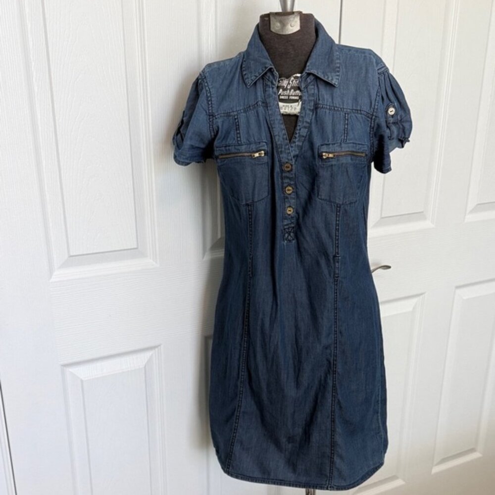 G by Guess Navy Denim Dress with Zipper Accents
